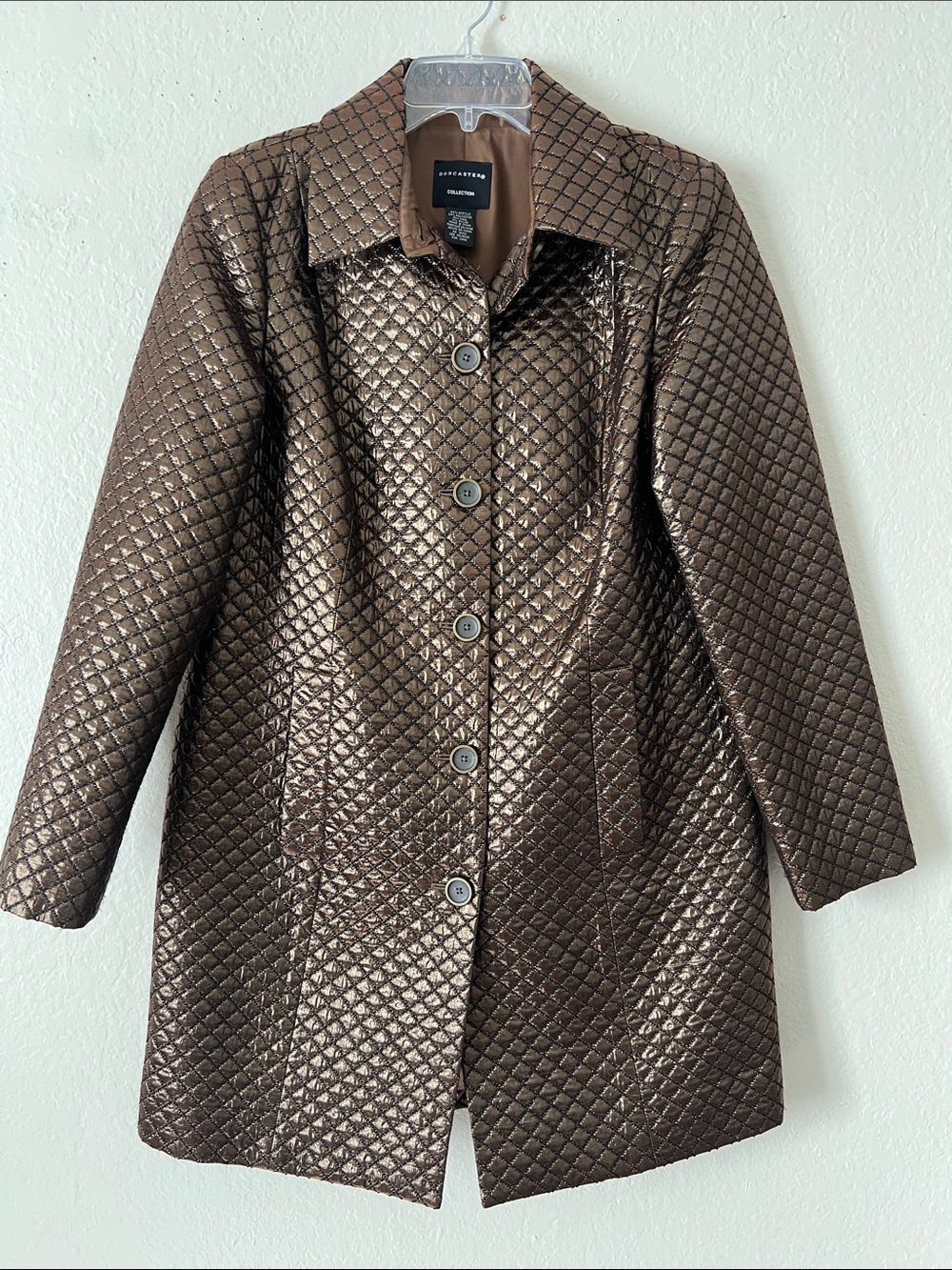 Like New! DONCASTER Collection Quilted Button-front Coat Wool Blend Brown 12